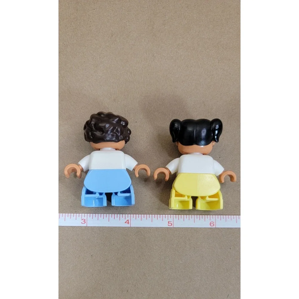 LEGO Duplo Figures Lot of 2 Boy Blue Stripes Girl Hearts Yellow Pants 2 Inch